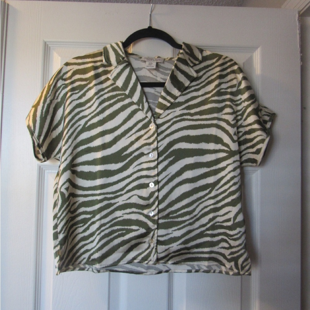 Rachel Zoe Olive Green Zebra Button Down Shirt